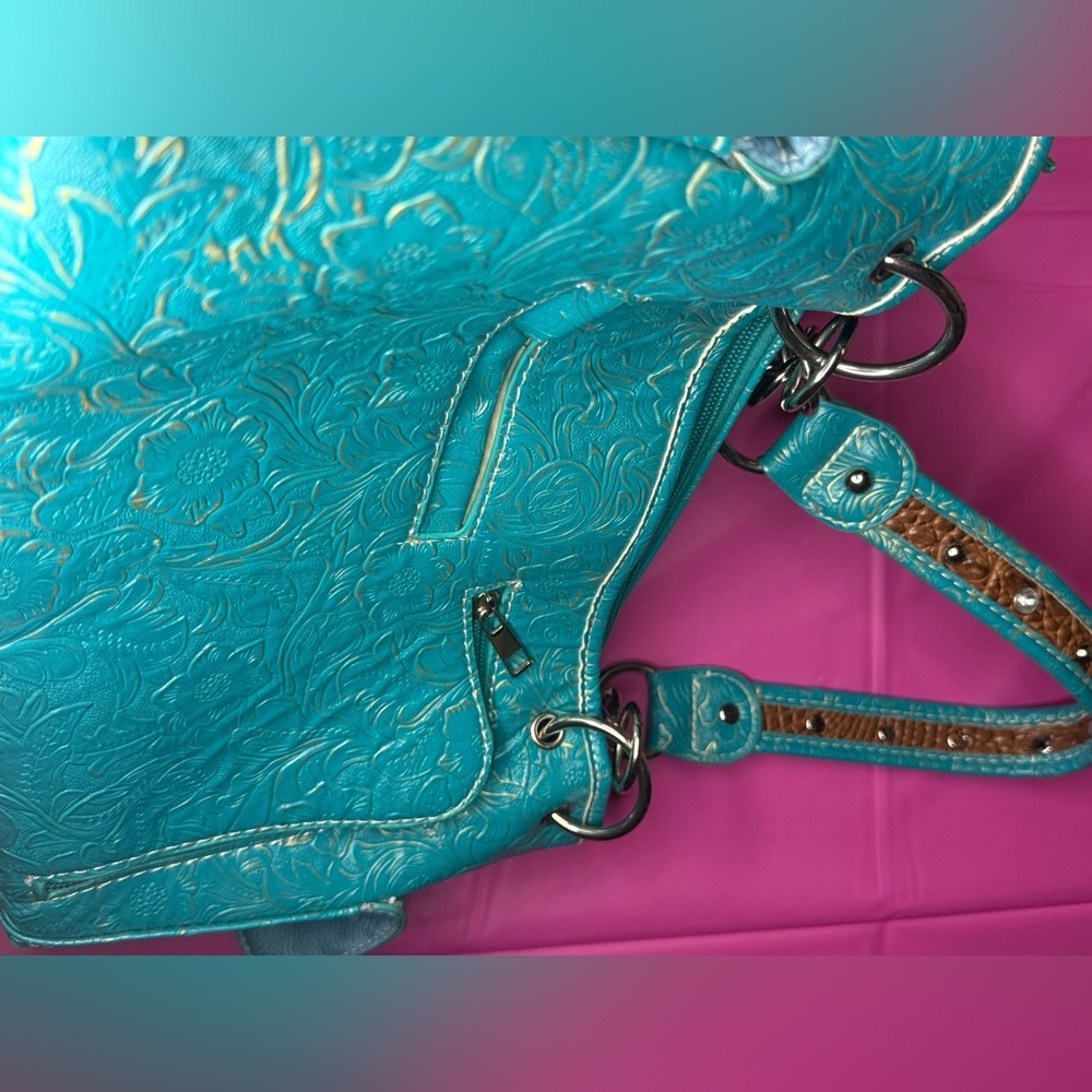 โจ๐ COWGIRL TRENDS Gold Silver Blue Buckle Studded & Jeweled Shoulder Purse Bag - Picture 11 of 17